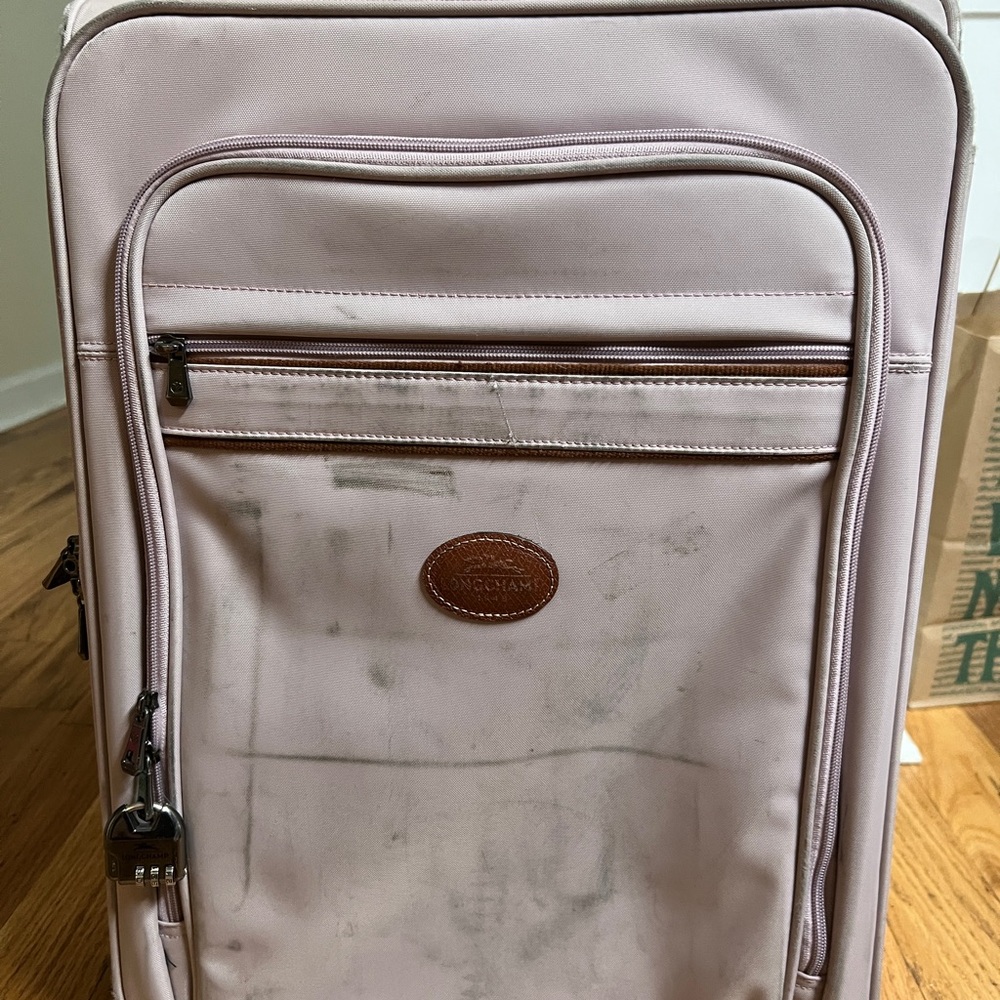 Longchamp Metallic Silver Combination Lock and Carry on suitcase